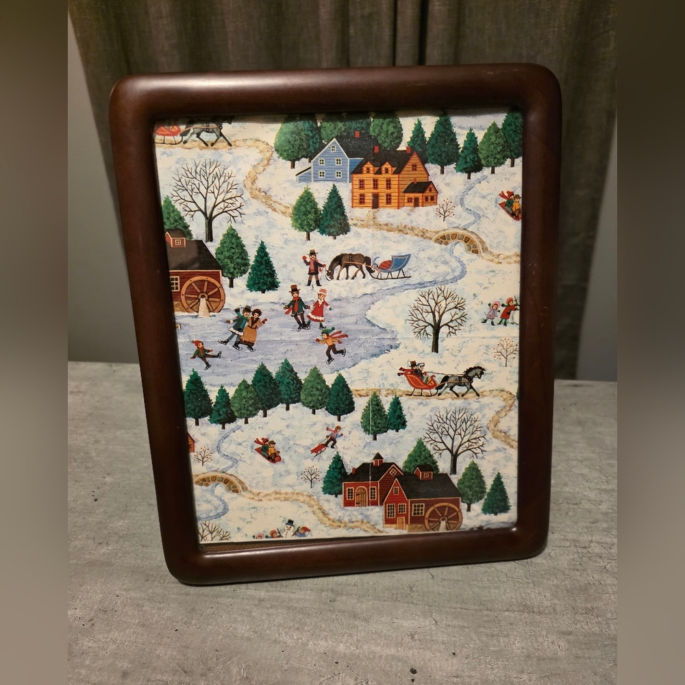 Lovely mid-century Wood modern Walnut Finish picture frame with easel stand.
